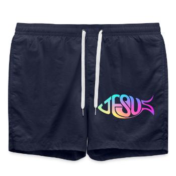 Jésus Poisson Arc-en-ciel - Short de bain - bleu marine - Devant - AI Model Male 185 light (185cm)