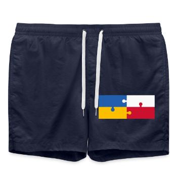 Ukraine Poland Flag Puzzle - Swim Trunks - french navy - Front - AI Model Male 185 light (185cm)
