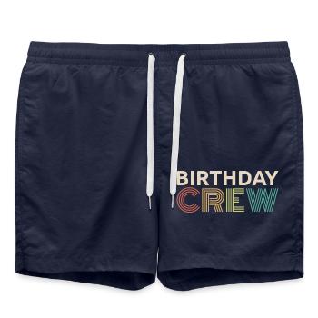 Birthday Crew Matching Group Birthday Party Outfit - Swim Trunks - french navy - Front - AI Model Male 185 light (185cm)