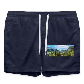Geiranger panorama Storseterfossen Norwegen - Badeshorts - French Navy - Vorne - AI Model Male 185 light (185cm)