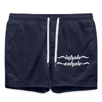 inhale exhale yoga quote - Swim Trunks - french navy - Front - AI Model Male 185 light (185cm)