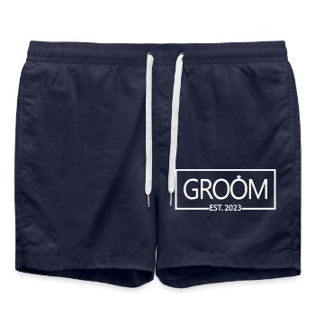 Groom Est. 2023 - Husband To Be Wedding Party Gift - Swim Trunks - french navy - Front - AI Model Male 185 light (185cm)