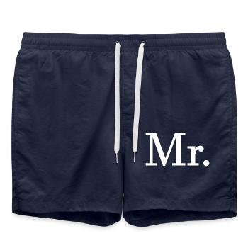 Mr. Matching Paar Verlobung Hochzeit Flitterwochen - Badeshorts - French Navy - Vorne - AI Model Male 185 light (185cm)
