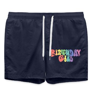 Birthday Girl - Groovy Retro Vintage - Blumen - Badeshorts - French Navy - Vorne - AI Model Male 185 light (185cm)