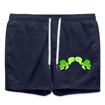 2 Water Turtles Couple In Love Kissing Cute - Swim Trunks - french navy - Front - AI Model Male 185 light (185cm)