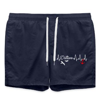 Ostsee Liebe Herzschlag Heartbeat Anker - Badeshorts - French Navy - Vorne - AI Model Male 185 light (185cm)