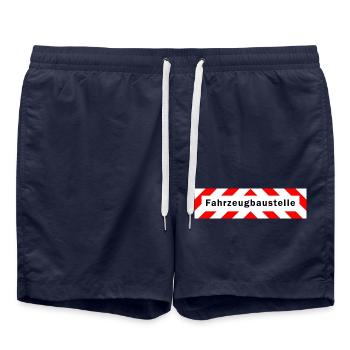 Fahrzeugbaustelle Hinweis Warnung - Badeshorts - French Navy - Vorne - AI Model Male 185 light (185cm)