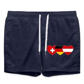 Switzerland Germany Austria Flag Heart - Swim Trunks - french navy - Front - AI Model Male 185 light (185cm)
