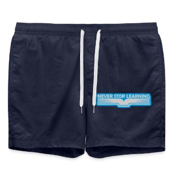 never stop learning quote - Swim Trunks - french navy - Front - AI Model Male 185 light (185cm)