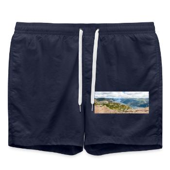 Felsformationen Lysefjord Landschaft am Prekestolen - Badeshorts - French Navy - Vorne - AI Model Male 185 light (185cm)