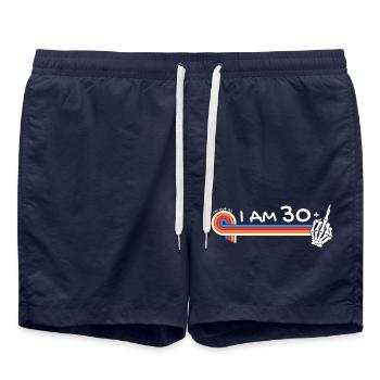 Ich bin 30 plus Mittelfinger - 31. Geburtstag - Badeshorts - French Navy - Vorne - AI Model Male 185 light (185cm)