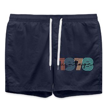 1978 vintage rétro - Short de bain - bleu marine - Devant - AI Model Male 185 light (185cm)