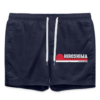Hiroshima Japan Vintage Retro Design for Proud - Swim Trunks - french navy - Front - AI Model Male 185 light (185cm)