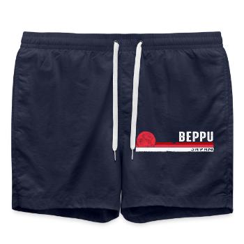 Beppu Japan Vintage Retro Design für Onsen Liebhaber - Badeshorts - French Navy - Vorne - AI Model Male 185 light (185cm)