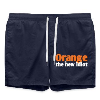 Orange is the new idiot text - Swim Trunks - french navy - Front - AI Model Male 185 light (185cm)