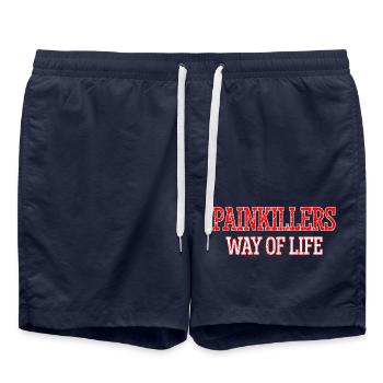Schmerzmittel Lebensweisen Lustig Sarkastisch Erwachsensein - Badeshorts - French Navy - Vorne - AI Model Male 185 light (185cm)