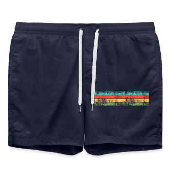 Retro Rayures Horizontal Long Vintage - Short de bain - bleu marine - Devant - AI Model Male 185 light (185cm)