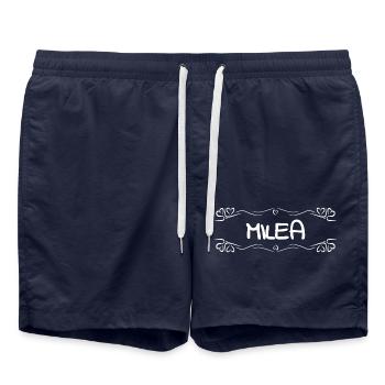 Milea als Name - Badeshorts - French Navy - Vorne - AI Model Male 185 light (185cm)