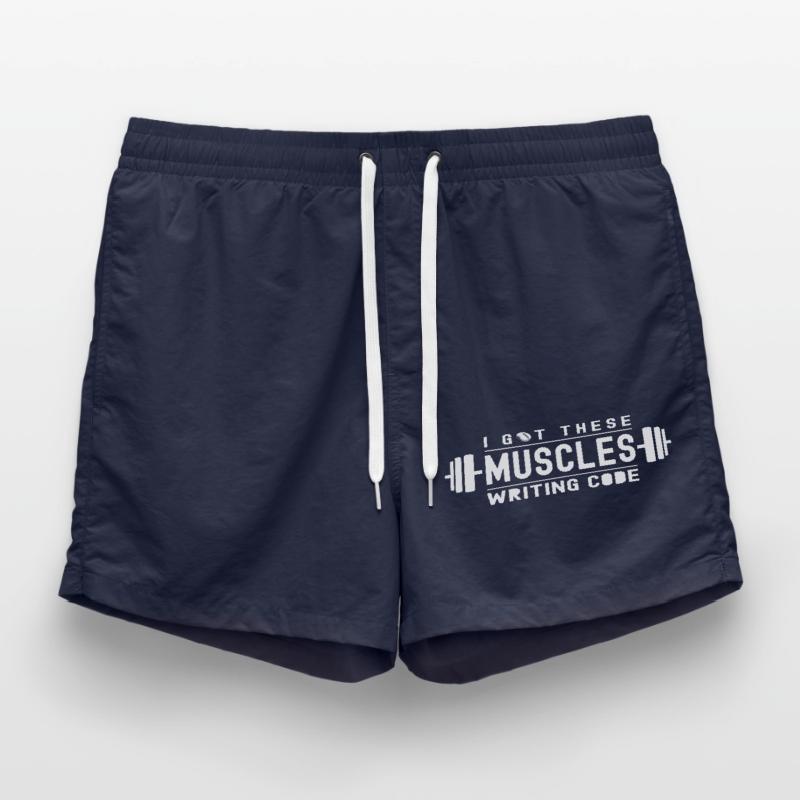 I Got These Muscles Writing Code for Geek and Nerd Swim Trunks