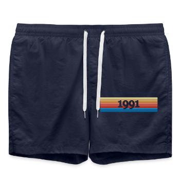Année 1991 - Short de bain - bleu marine - Devant - AI Model Male 185 light (185cm)