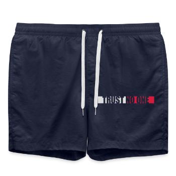 trust no one quote - Swim Trunks - french navy - Front - AI Model Male 185 light (185cm)