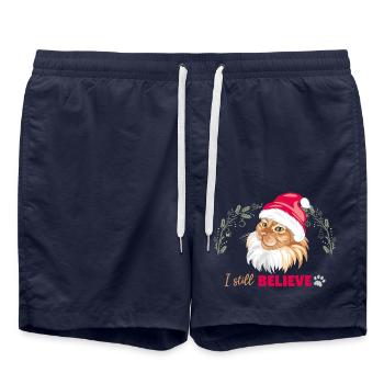 Cute ginger cat in Santa hat. I still believe - Swim Trunks - french navy - Front - AI Model Male 185 light (185cm)