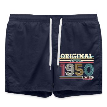 75th Birthday Legend March Born in 1950 - Swim Trunks - french navy - Front - AI Model Male 185 light (185cm)
