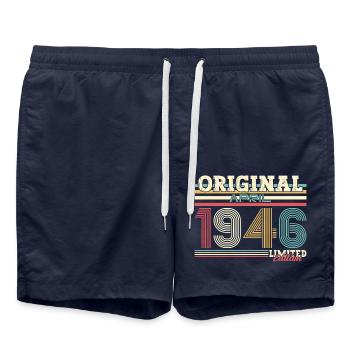 80. Geburtstag Original April Jahrgang 1946 - Badeshorts - French Navy - Vorne - AI Model Male 185 light (185cm)