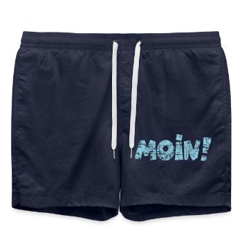 Moin! (Vintage Hell) Guten Morgen Gruß - Badeshorts - French Navy - Vorne - AI Model Male 185 light (185cm)