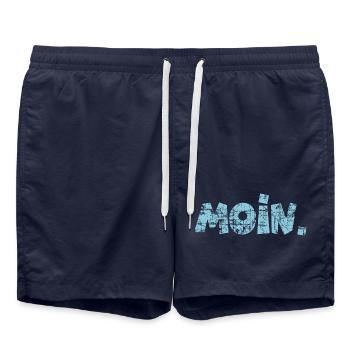 Moin. (Vintage Hellblau) Guten Morgen Gruß - Badeshorts - French Navy - Vorne - AI Model Male 185 light (185cm)