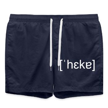 Hacker, phonetic spelling, white - Swim Trunks - french navy - Front - AI Model Male 185 light (185cm)