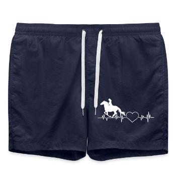 Riding horse rider EKG heartbeat pulse heart - Swim Trunks - french navy - Front - AI Model Male 185 light (185cm)