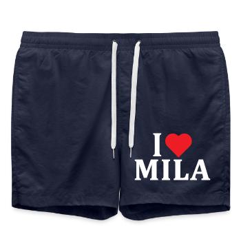 nom du t-shirt J’aime Mila idée cadeau t-shirt - Short de bain - bleu marine - Devant - AI Model Male 185 light (185cm)
