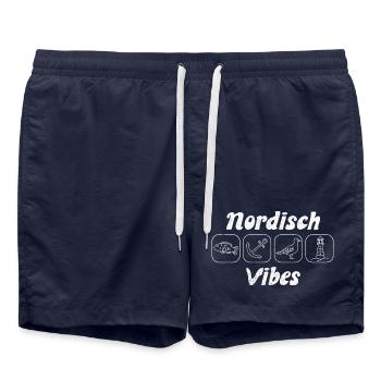 Nordisch Vibes - Nordsee - Ostsee - Badeshorts - French Navy - Vorne - AI Model Male 185 light (185cm)