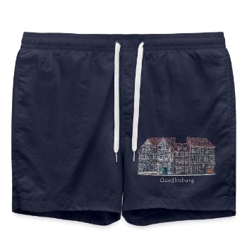 Quedlinburg, ville du patrimoine mondial en Allemagne, dessin - Short de bain - bleu marine - Devant - AI Model Male 185 light (185cm)