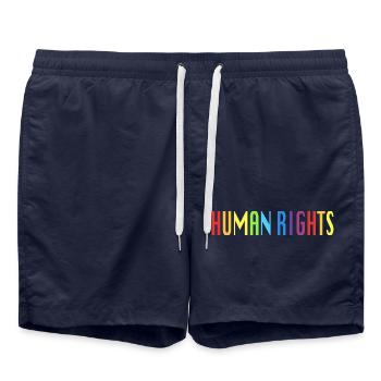 Human Rights Saying Gift - Swim Trunks - french navy - Front - AI Model Male 185 light (185cm)