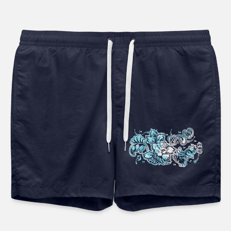 Blauer Blumen-Muster - Badeshorts - French Navy