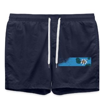 Blaue Seerose auf dem Wasser - Badeshorts - French Navy - Vorne - AI Model Male 185 light (185cm)