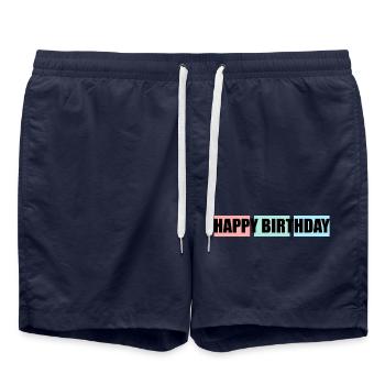 - GEBURTSTAG. HAPPY BIRTHDAY. ALLES GUTE ZUM GEBURTSTAG. - Badeshorts - French Navy - Vorne - AI Model Male 185 light (185cm)