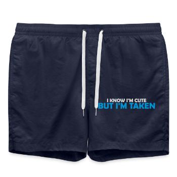 cute but taken quote - Swim Trunks - french navy - Front - AI Model Male 185 light (185cm)