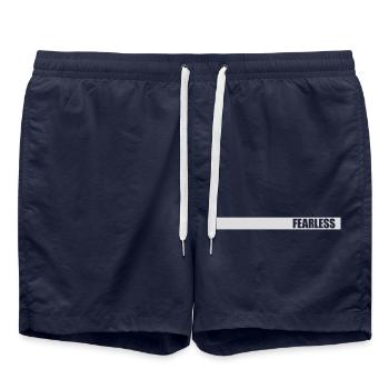 fearless Text Quote Design - Swim Trunks - french navy - Front - AI Model Male 185 light (185cm)