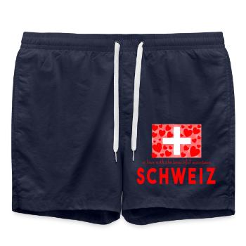 Schweiz Herzen - Badeshorts - French Navy - Vorne - AI Model Male 185 light (185cm)