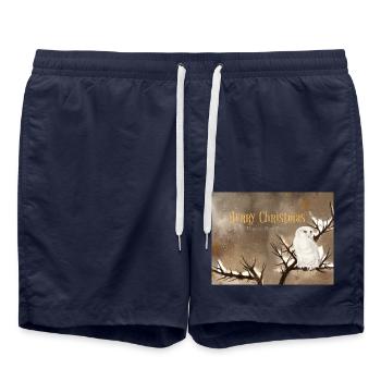 Fröhliche Weihnachten Schneeeule Winterszenerie - Badeshorts - French Navy - Vorne - AI Model Male 185 light (185cm)