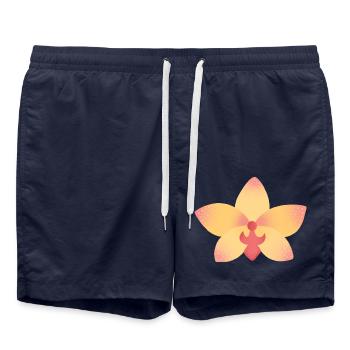fleur d’orchidée rose orangé - Short de bain - bleu marine - Devant - AI Model Male 185 light (185cm)