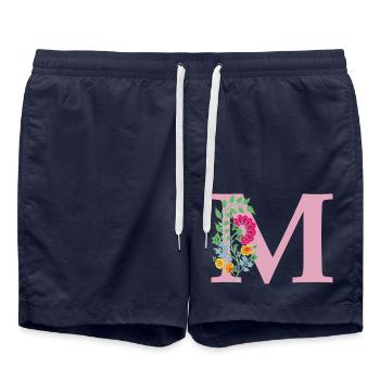 flower 12 red with m - Swim Trunks - french navy - Front - AI Model Male 185 light (185cm)