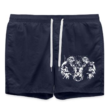 loup,blanc,illustration,portrait,recto - Short de bain - bleu marine - Devant - AI Model Male 185 light (185cm)