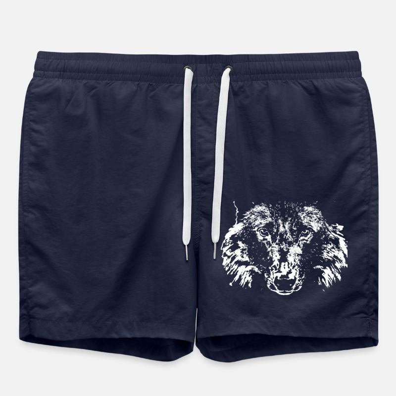loup,blanc,illustration,portrait,recto - Short de bain - bleu marine