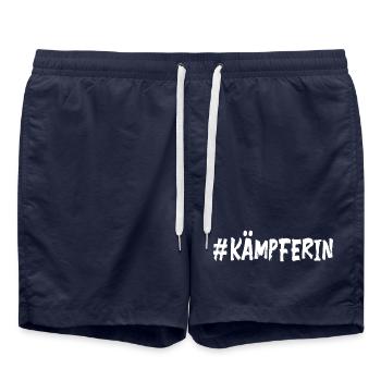 # Kämpferin - Mädchen Frau Kämpfer Glücksbringer - Badeshorts - French Navy - Vorne - AI Model Male 185 light (185cm)