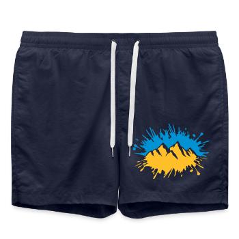 Bunt Farbklecks Berge Tropfen - Badeshorts - French Navy - Vorne - AI Model Male 185 light (185cm)