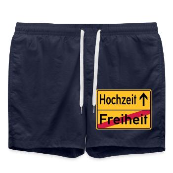 Hochzeit Freiheit Abschied Feier Schild - Badeshorts - French Navy - Vorne - AI Model Male 185 light (185cm)